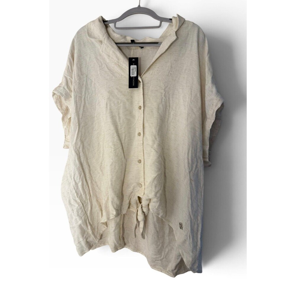 Adrienne Vittadini Linen Blend Front Tie Button Down Blouse High Low Hem 3XL NWT